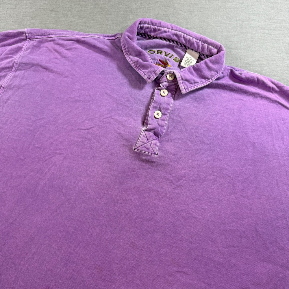 Orvis Polo Shirt Mens XL Purple Good Short Sleeve Cotton Fly Logo Outdoors